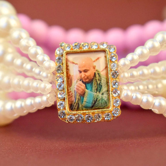 Blush Orchid with White Pearl Four Layer Guruji Swaroop Bracelet