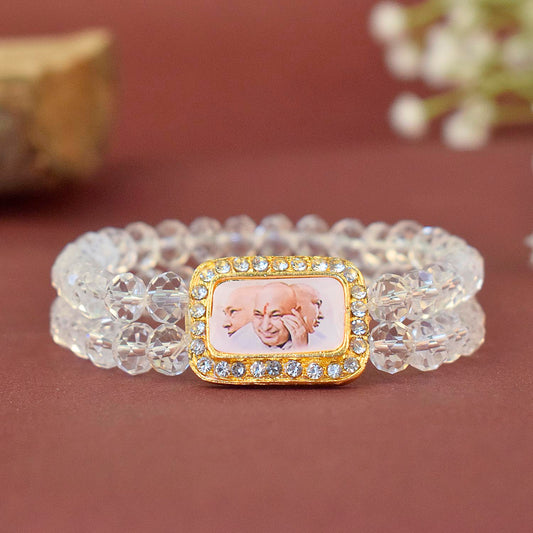 Clear Shiny Beads Single Layer Guruji Swaroop Bracelet