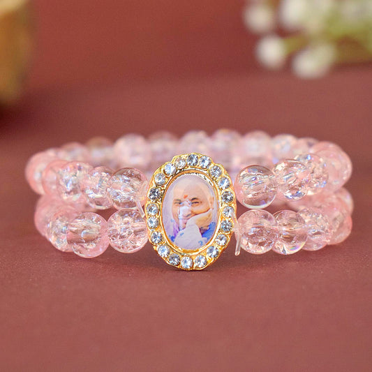 Pink Shiny Beads Double Layer Guruji Swaroop Bracelet