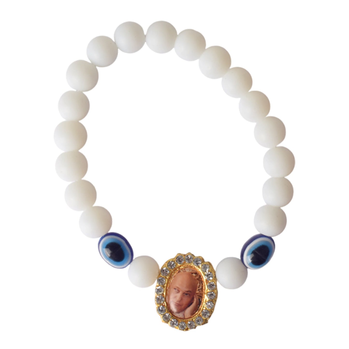 White Beads with Evil Eye Single Layer Guruji Swaroop Bracelet