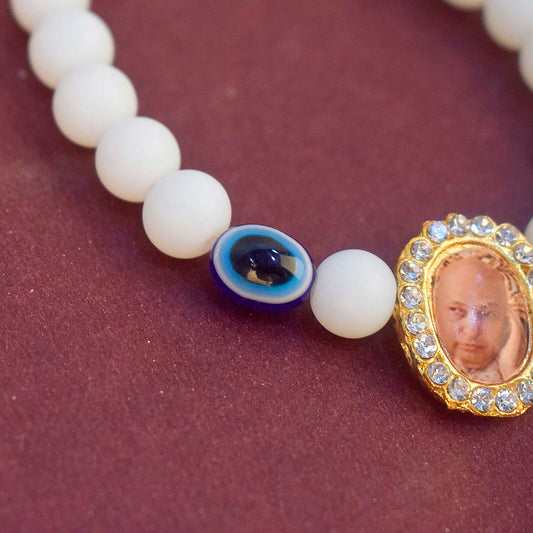 White Beads with Evil Eye Single Layer Guruji Swaroop Bracelet