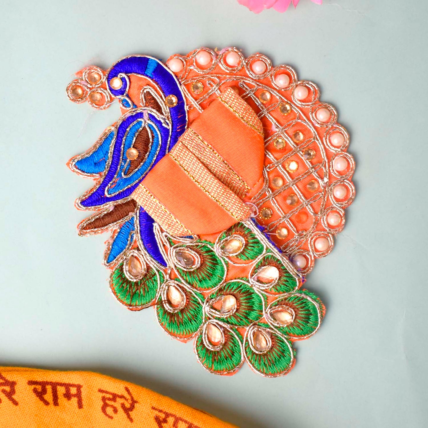 Peacock Embroidered Stonework Laddu Gopal Dress (Size 0 to 2)
