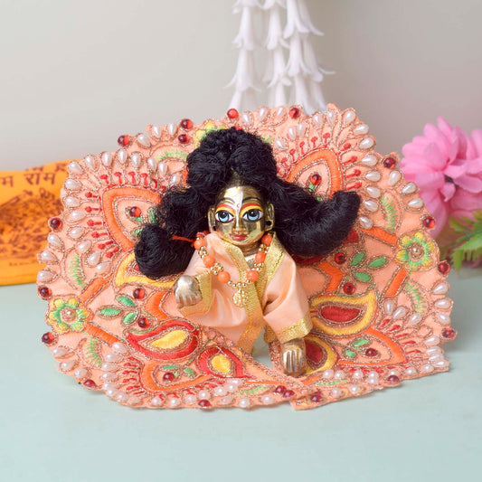 Vibrant Orange Laddu Gopal Dress with Embroidery & Stonework