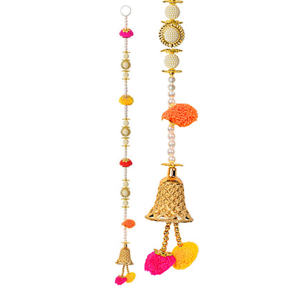 Ethnic Pom Pom Hanging with Pearls & Bell