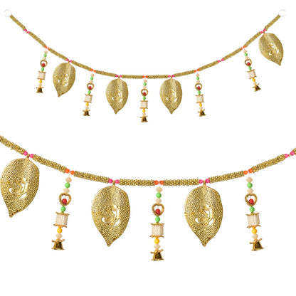 Golden Toran with Ganesha Leaf and Bell Latkan Decor