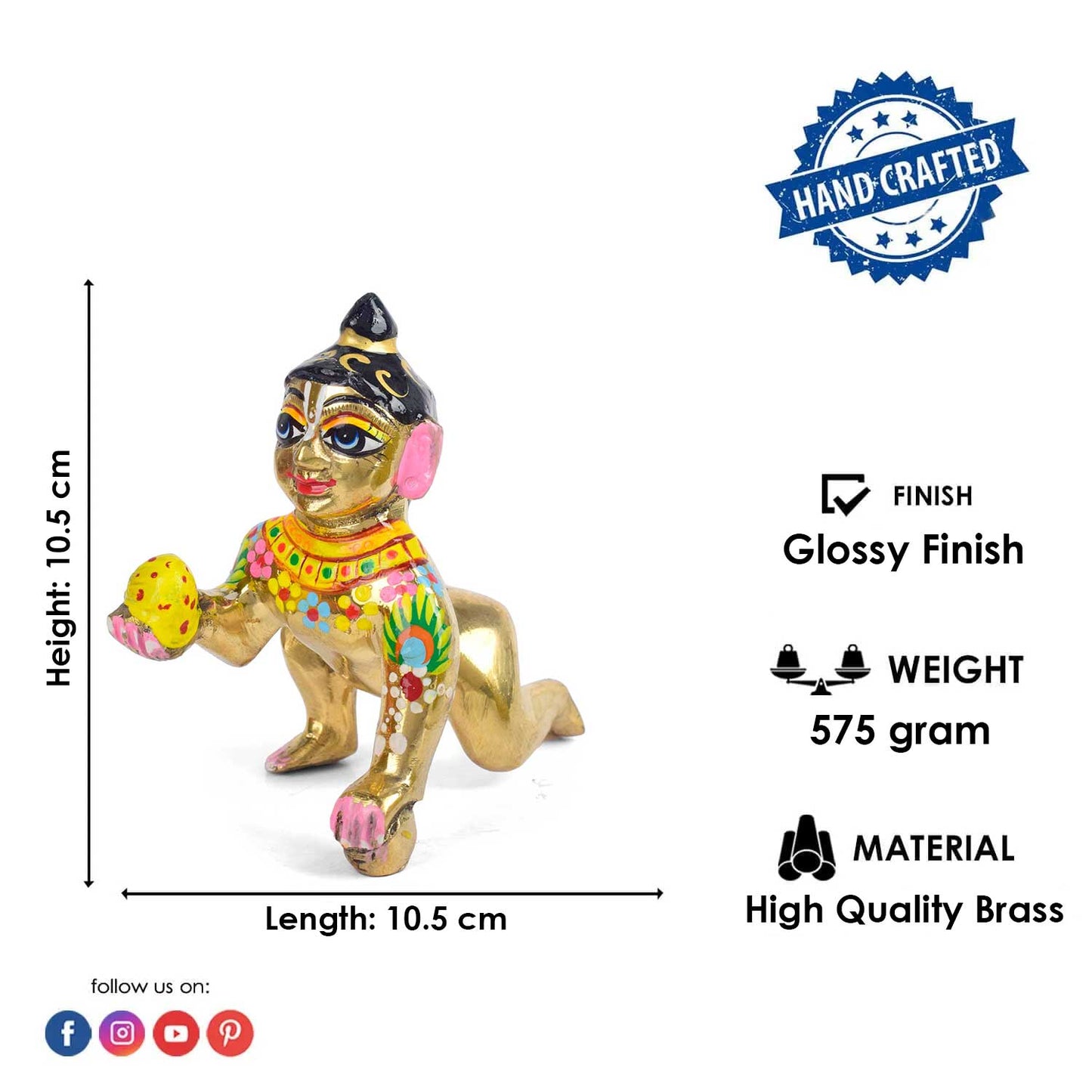 Brass Bal Gopal/Laddu Gopal Idol (Size 5)