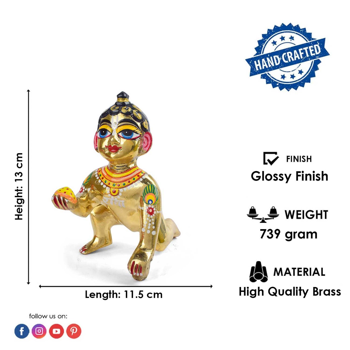 Brass Bal Gopal/Laddu Gopal Idol (Size 6)
