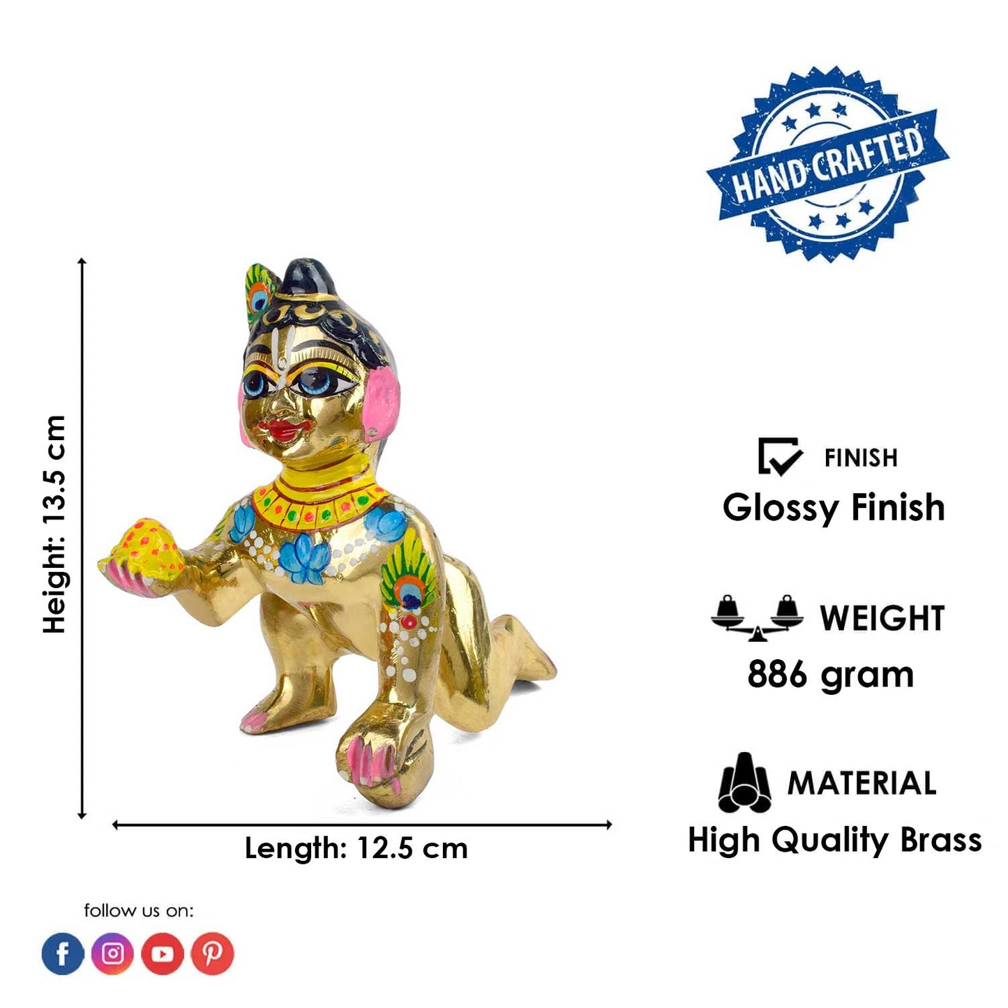 Brass Bal Gopal/Laddu Gopal Idol (Size 7)