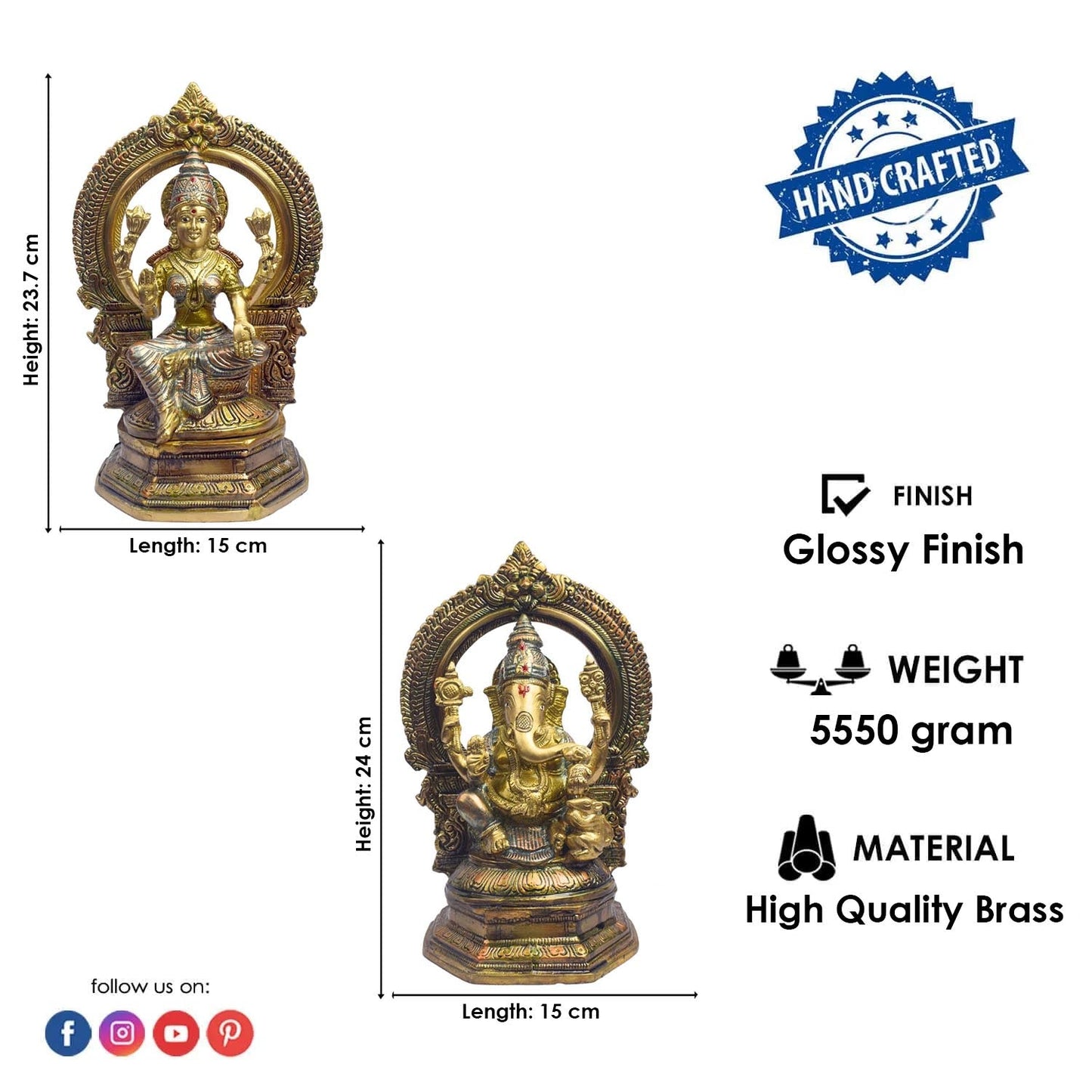 9.3 Inch Traditional Brass Lakshmi Ganesh Murti