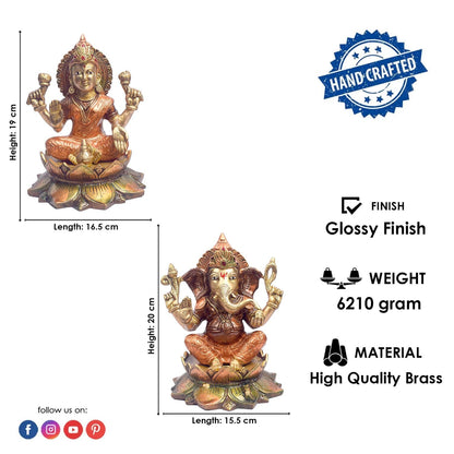 7.5 Inch Auspicious Lakshmi Ganesha Statue in Brass
