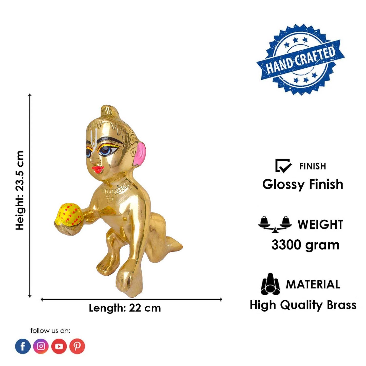 Brass Bal Gopal/Laddu Gopal Idol (Size 10)