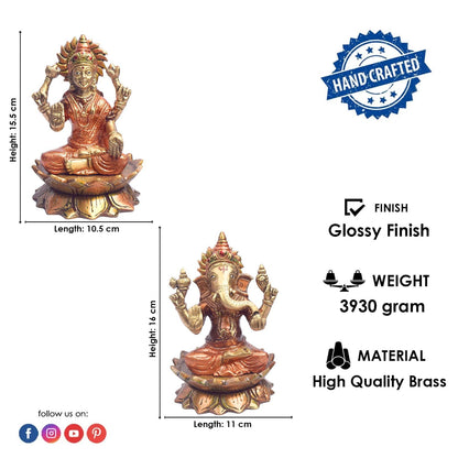 6.1 Inch Sacred Brass Lakshmi Ganesh Idol for Home Temple