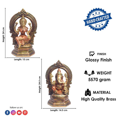 9.4 Inch Majestic Brass Lakshmi Ganesha Idol