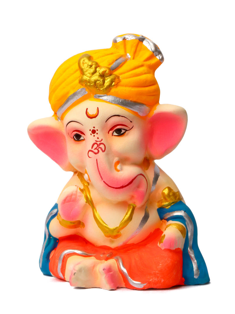 4 Inch Adorable Colorful Bal Ganesha With Pagdi Idol