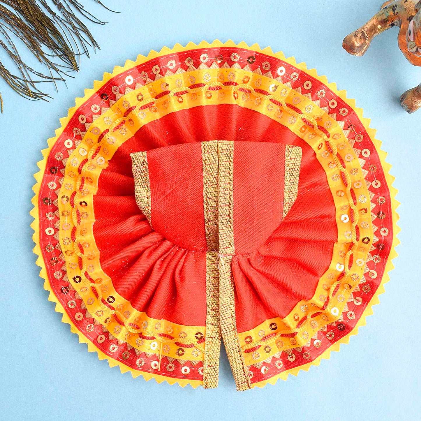 Yellow-Red Laddu Gopal Dress with Sequin Border – India’s Largest Pooja Accessories Brand – www.satvikstore.in