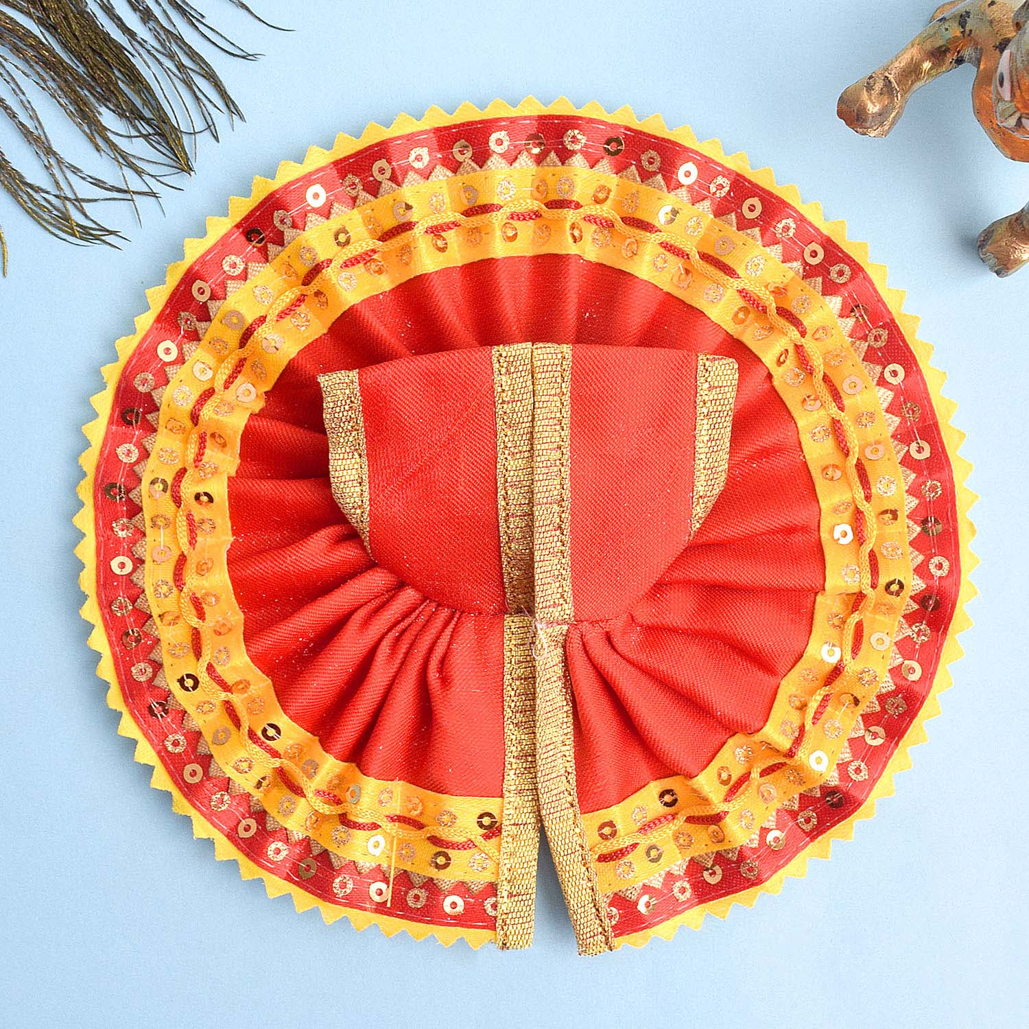 Yellow-Red Laddu Gopal Dress with Sequin Border – India’s Largest Pooja Accessories Brand – www.satvikstore.in
